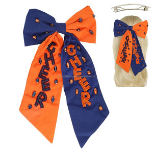 Orange et blanc perlé Cheer Bow Clip lettre Applique enfants esprit d'équipe accessoire de cheveux pour la fête de mariage en vrac arcs éléments animaux - Product Image 2