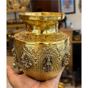 Cuenco Urli Kalash de Latón Dorado Antiguo con Flores Talladas, Maceta India para Decoración del Festival Diwali, Regalo de Lujo para Bodas - Product Image 6