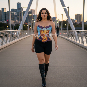 Corsé de satén con estampado de la Mona Lisa de alta costura, con varillas de acero, tipo overbust, entrenador de cintura, bustier. Proveedor OEM ODM de corsés. - Product Image 5