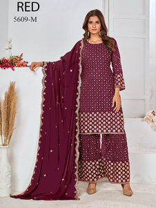 Última Moda en Ropa Étnica India de Invierno, Personalizable, para Fiestas y Bodas, Top Sharara Dupatta de Georgette con Bordado Reversible - Product Image 4