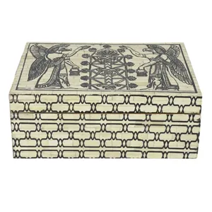 Caja Decorativa de Lujo Hecha a Mano con Incrustaciones de Hueso, Forma Redonda y Altura Ideal para Joyas y Adornos, Precio de Exportación - Product Image 3