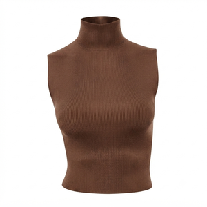 Women's <b>Red</b> Ribbed Knit O-Neck Tank <b>Top</b> Solid Color Minimalist Style Regular Length Eco-Friendly Breathable Polyester/Cotton - Product Image 5