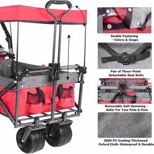 Carrello Pieghevole Robusto con Tettuccio Rimovibile, Ruote Grandi da 4 Pollici per Tutti i Terreni, Freno e Maniglia Regolabile per Uso in Spiaggia - Product Image 6