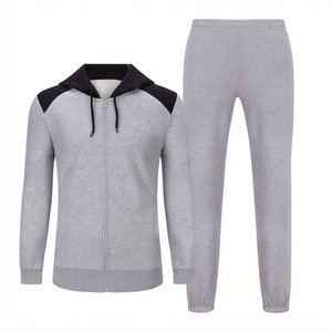 Nouveautés : Ensemble de survêtement gris personnalisé pour homme, couleur unie, tricoté, style décontracté, automne, sweat-shirts et pantalons à fermeture éclair intégrale - Product Image 1