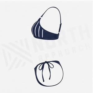 Ensemble de bikini rayé pour femmes, haut push-up, bas à nouer sur les côtés, maillot de bain en Spandex et Polyester - Product Image 3