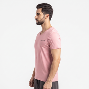 Camiseta de Cuello en V de Algodón para Hombre, Lisa, con Logotipo Personalizado Bordado, de Alta Calidad - Product Image 2