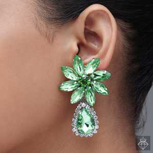 PRAO's Radiant <b>Green</b> Crystal Pear Cut Danglers Fine Dangle Earrings - Product Image 2
