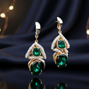 Pendientes Green Hydro & CZ – Plata de Ley 925 con baño de oro de 18 quilates, joyería llamativa, par de pendientes, regalo para ella - Product Image 3