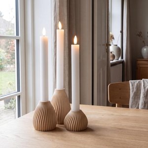 Ensemble de 3 porte-bougies coniques en bois texturé beige, style nordique minimaliste, faits à la main, pour la décoration de la maison, centre de table, lanternes - Product Image 2