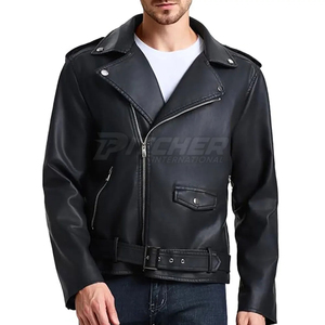 Veste de moto réversible en cuir PU noir pour homme, imperméable, fermeture éclair, col à capuche, doublure en coton - Product Image 2
