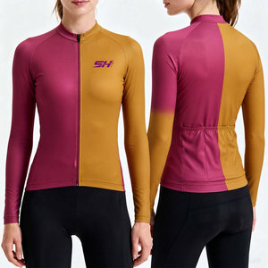 Dual Tone Breathable Quick Dry 100% Polyester <b>Women</b> <b>Back</b> Stretchable Three Pocket Ergonomic Fit Design Long Cycling Jersey - Product Image 5