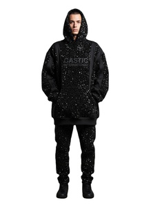 Sweat à capuche zippé premium en strass 500 g/m² pour homme, coupe oversize, en molleton bouclette épais, délavé à l'acide, style streetwear, personnalisable, OEM - Product Image 1