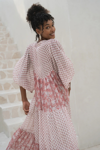 Robe longue ample à fleurs pour femme, manches longues, col noué, style bohème, robe décontractée en coton imprimé - Product Image 3