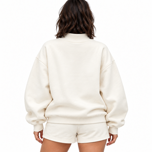 Sweat-shirt à capuche en molleton épais personnalisé avec broderie en coton, col roulé oversize, col montant, pour femme, vente en gros - Product Image 6