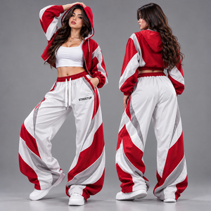 Pantalon de survêtement en nylon personnalisé avec logo brodé, bandes latérales, coupe ample et jambe large, pour hommes et femmes - Product Image 1
