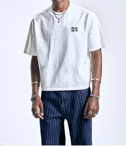 เสื้อยืดโอเวอร์ไซส์ผู้ชาย คอตั้ง ผ้าทวิลล์ โพลีเอสเตอร์ 100% หนานุ่ม ล้างสีแบบแอซิดวอช พร้อมโลโก้สั่งทำพิเศษ สไตล์สตรีทแวร์ ODM - Product Image 1