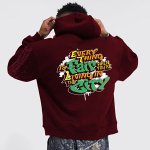 Sweat-shirt à capuche bordeaux pour homme, coupe classique, manches standard, streetwear, logo imprimé sur le devant, 100 % coton molletonné, hiver, avec poche - Product Image 4