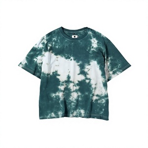 T-shirt en tricot à manches courtes pour homme, style décontracté, à rayures tie-dye surdimensionné, col rond, motif vert et blanc, 100% coton respirant, 250g - Product Image 3