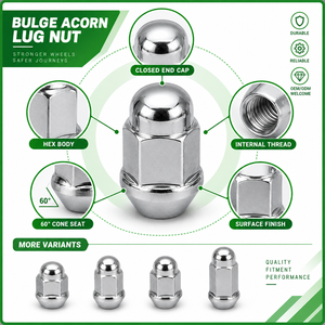Écrou de roue conique à extrémité fermée de type Bulge Acorn, fixation automobile OEM personnalisée - Product Image 3