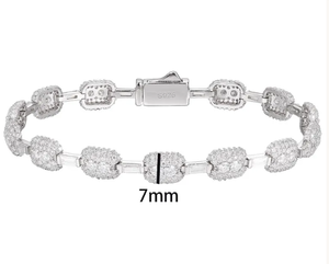 Bracelet à maillons en argent sterling 925 avec moissanite, 7 mm, maillons cubiques effet glacé, bijoux pour homme et femme, cadeau - Product Image 1