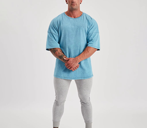 T-shirt col rond délavé pour homme, en coton doux, coupe classique, vêtement de sport décontracté, vente en gros, usine OEM ODM - Product Image 5