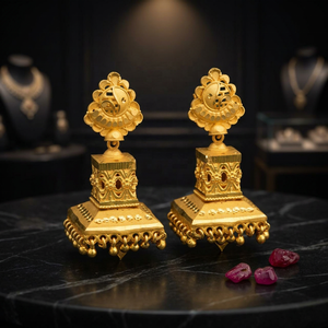 Vente en gros de boucles d'oreilles Jhumka plaquées or 14K18K24K, ensemble de boucles d'oreilles de mariage, design traditionnel, ensemble de Jhumka de mariée - Product Image 6