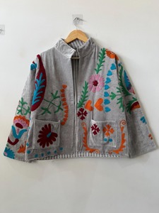 Bohemian Embroidered Floral Cotton Eco-Friendly Suzani Pattern CVR Brand <b>Jacket</b> O-Neck Full Sleeve Plus Size Women's Outerwear - Product Image 1