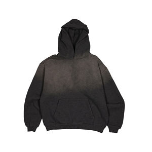 Sweat à capuche délavé effet soleil pour homme, couleur unique, style rétro, streetwear décontracté, en coton French Terry, coupe décontractée - Product Image 1