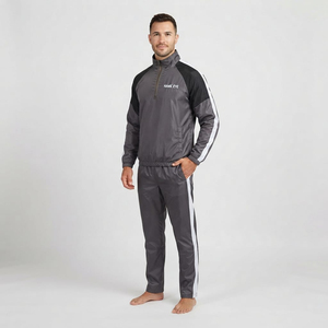 Ensemble de survêtement 100 % nylon, coupe-vent zippé, veste et pantalon assortis, pour sports de plein air, tendance, couleur anthracite, deux pièces, vente en gros - Product Image 3