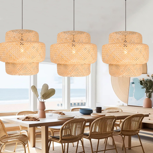 Lámpara Colgante de Mimbre de Bambú Estilo Boho, Lámpara de Techo Natural para Decoración de Comedor, Iluminación Ambiental, OEM ODM - Product Image 3