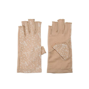 Unisex Fingerless Gloves Beige Floral Print Breathable Fabric All Seasons Daily Use - Product Image 1