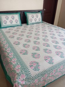 Hand Block Printed Cotton Bedsheet <b>Set</b> Floral Print Queen Size <b>Bedding</b> Indian Handmade Bedspread - Product Image 2