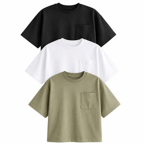 T-shirt décontracté pour homme 100 % coton vintage respirant anti-plis séchage rapide 120g à manches courtes avec poche avant col rond coupe oversize - Product Image 1