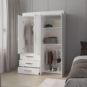 Armadio spazioso a 4 ante bianco FM FURNITURE Laurens con cassetti e ripiani multiuso - Product Image 6