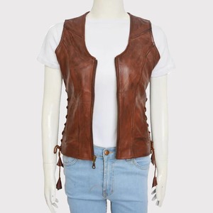 Chaleco de Cuero Genuino Marrón Auténtico para Mujer, Chaleco Informal a la Moda - Product Image 3