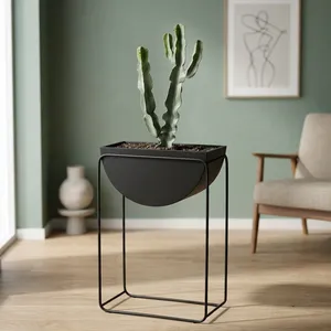 Support de plante moderne en métal noir avec pot de fleurs en forme de bol pour jardin intérieur, salon, balcon, terrasse et style contemporain - Product Image 4