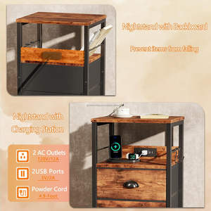Table de Chevet Rustique en Bois Massif de Mangue, Lot de 2, avec Station de Recharge et 2 Tiroirs, Table d'Appoint Moderne Faite à la Main - Product Image 5