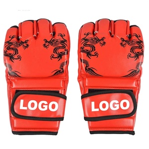 Guantes de MMA Rojos de Medio Dedo con Estampado de Dragón, Cierre de Velcro, Unisex, Equipo de Entrenamiento de Artes Marciales - Product Image 1