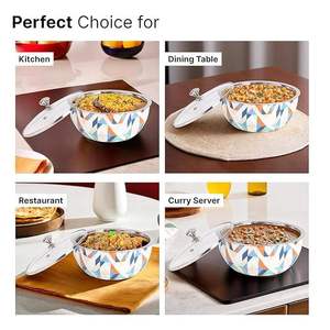 Bol en métal à motif géométrique moderne avec couvercle en verre, compatible lave-vaisselle, pour servir les aliments lors de fêtes - Product Image 2