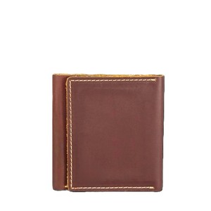 Reddish Brown Genuine Leather <b>Men</b> Trifold <b>Wallet</b> Clear ID Window Multi Cardslots Cash Pocket Contrast Stitching <b>Small</b> Male Purse - Product Image 1
