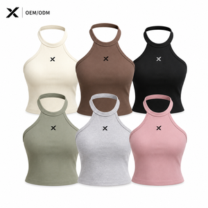Camisetas sin mangas de cuello halter de color liso para mujer, transpirables, de punto, deportivas, ecológicas, de secado rápido, longitud regular, OEM, de algodón en la parte delantera - Product Image 2
