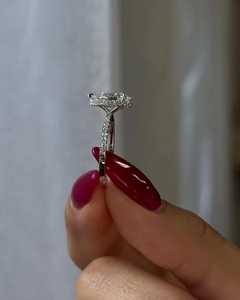 Anillo de compromiso con halo de diamantes cultivados en laboratorio, corte pera, venta al por mayor, plata 925, oro 10K 14K, solitario en forma de lágrima, para propuesta de matrimonio, para mujer - Product Image 6