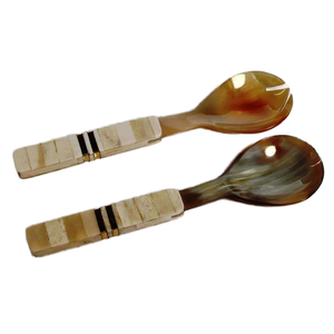 Ensemble de serveurs à salade en corne d'Inde, manche en os, écologique, passe au lave-vaisselle, revêtement en résine, style moderne, 11 pouces, outils à salade pour la maison - Product Image 1