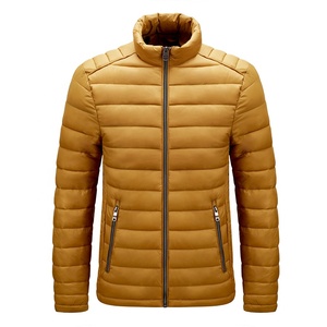 Men's <b>Yellow</b> <b>Puffer</b> <b>Jacket</b> Stand Collar Zipper Closure Windproof Casual Winter Coat Regular Length Solid Color - Product Image 1