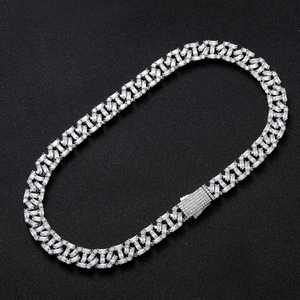 Luxury Iced Out Baguette Geometric Link Hip Hop Chain White Gold Finish <b>Statement</b> <b>Necklace</b> for Men Women Premium Fashion - Product Image 1