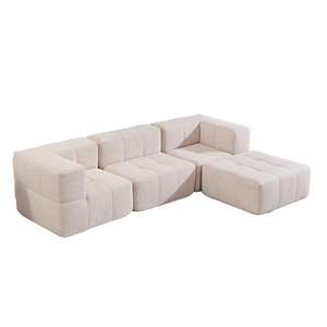 Modern Modular Wood Boucle Fabric Sofa | <b>Square</b> Sectional Couch Vacuum Packed No Assembly Living Room Villa Apartment | Horti - Product Image 3