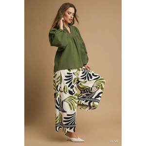 Umgee Blusa con textura texturizada y mangas abullonadas para mujer, color OLIVE, talla S, 302g - Product Image 3