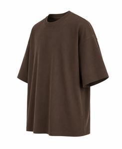 Men's Oversized Solid Color Regular Sleeve O-Neck Casual <b>T</b>-<b>Shirt</b> Brown Canvas Fabric 100% Cotton Breathable Eco-Friendly - Product Image 2