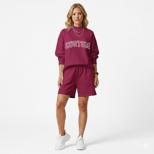 Ensemble décontracté pour femme : haut à col montant et short assorti, coupe ample, motif uni, broderie machine, tenue d'hiver - Product Image 5