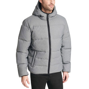 Custom Men's Casual Winter Jacket Logo Embossed Windproof Shiny Black Fur Zipper <b>Waterproof</b> Coating Bubble Padding for <b>Warm</b> - Product Image 1